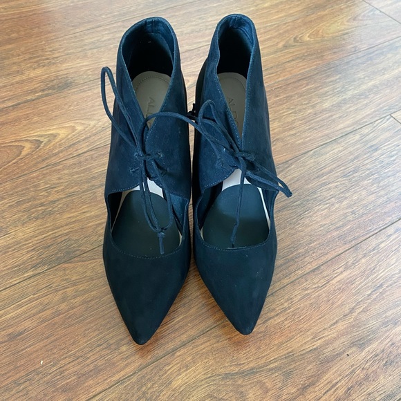 ALDO Black Faux Suede Pointed Lace-Up Ankle High Heels - Picture 3 of 13